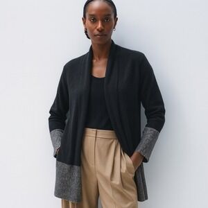 White + Warren 100% Cashmere Colorblock Open Cardigan Size M